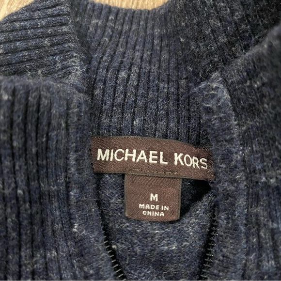 Michael Kors 1/4 Zip Pullover Sweater Men’s Med Navy Cotton Wool Preppy Classic - Picture 5 of 9